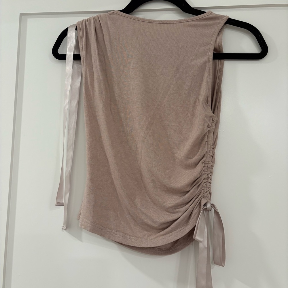 Commense Asymmetrical Bow Ribbon Tank Top Khaki - Picture 2 of 3